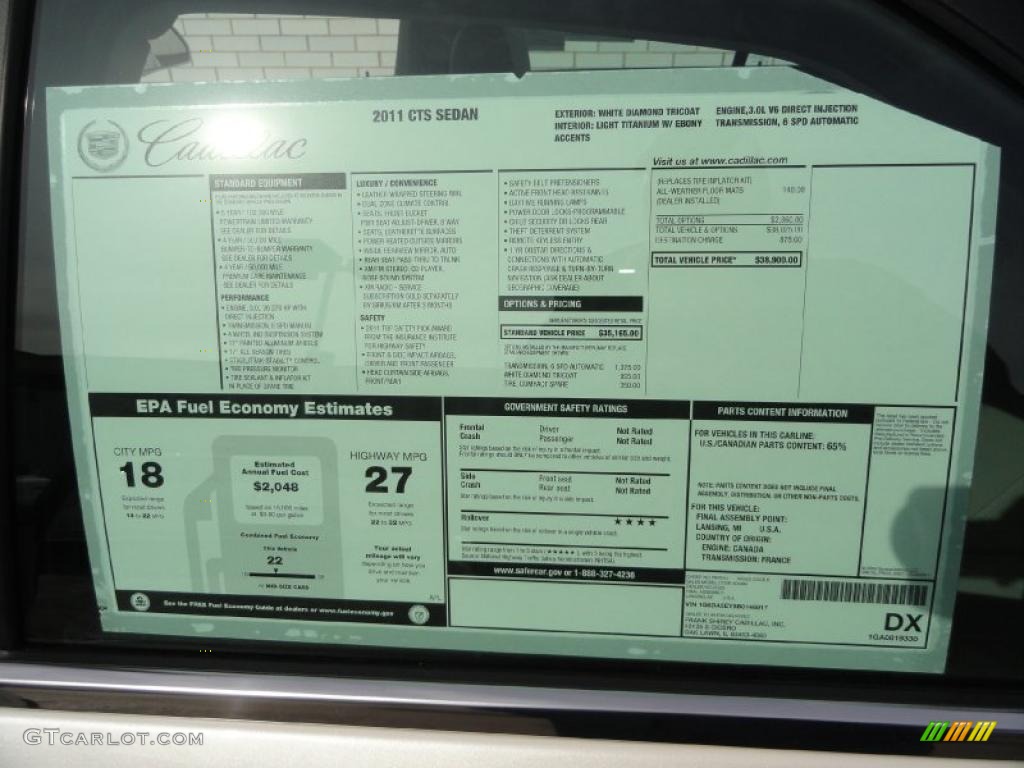 2011 Cadillac CTS 3.0 Sedan Window Sticker Photo #46347050