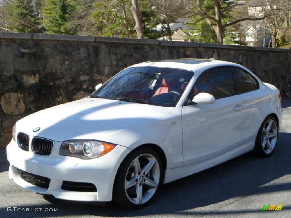2008 1 Series 135i Coupe - Alpine White / Coral Red photo #2