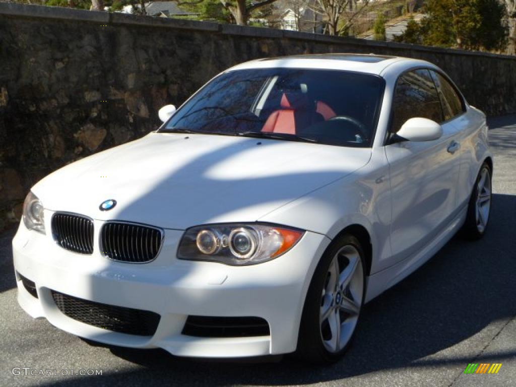 2008 1 Series 135i Coupe - Alpine White / Coral Red photo #6