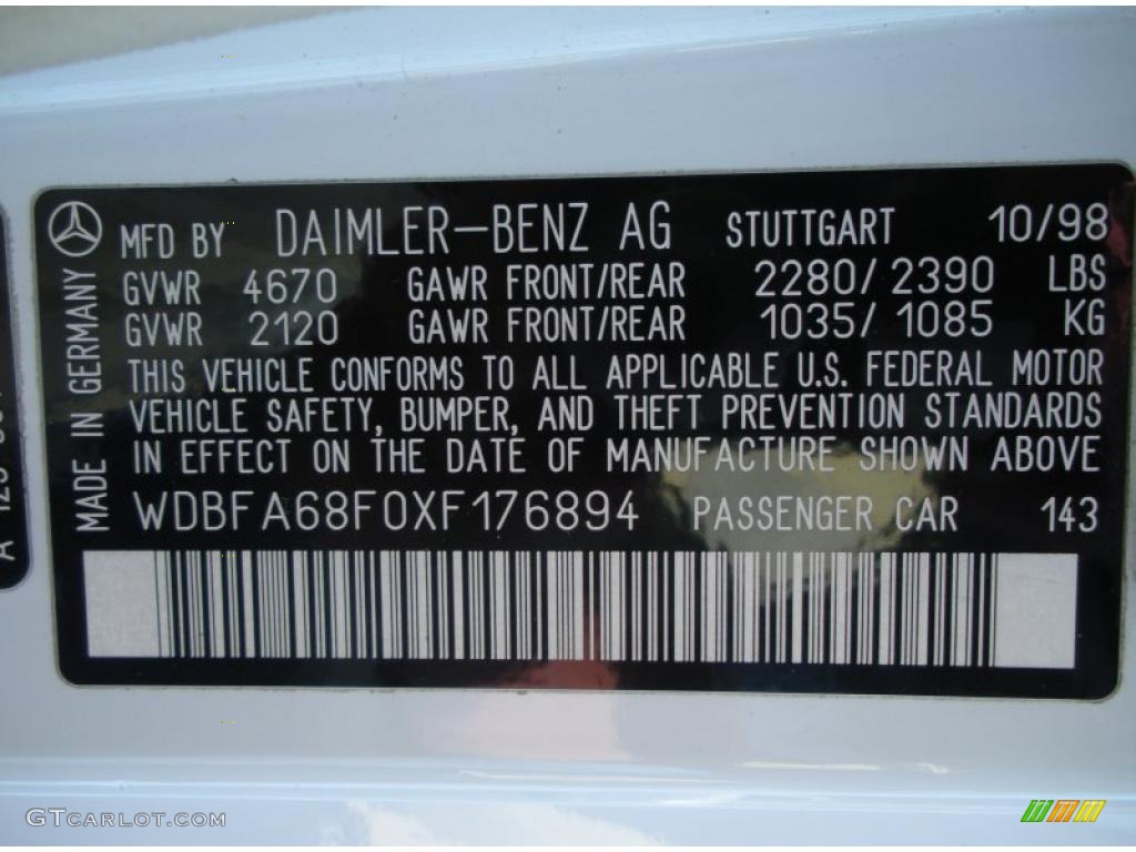 1999 Mercedes-Benz SL 500 Roadster Color Code Photos