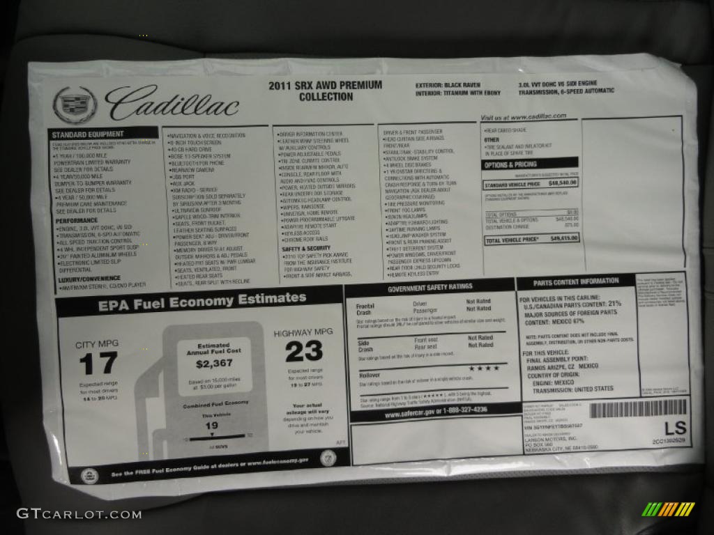 2011 Cadillac SRX 4 V6 AWD Window Sticker Photos