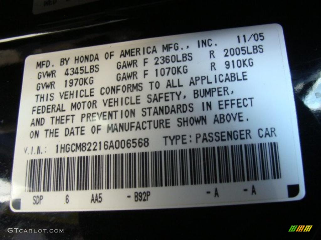 2006 Accord LX V6 Coupe - Nighthawk Black Pearl / Black photo #25