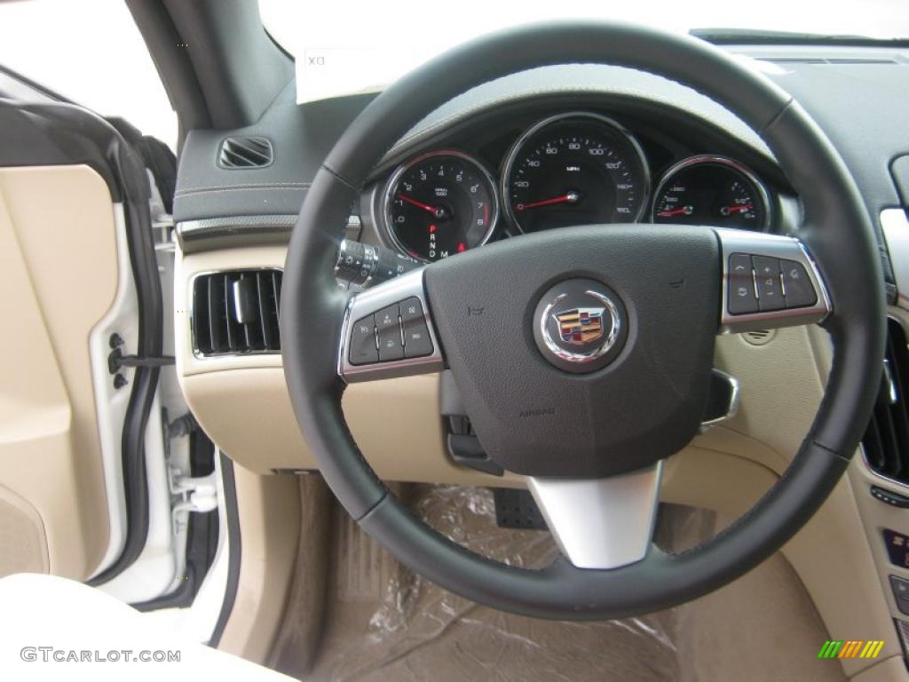 2011 Cadillac CTS Coupe Cashmere/Cocoa Steering Wheel Photo #46391122