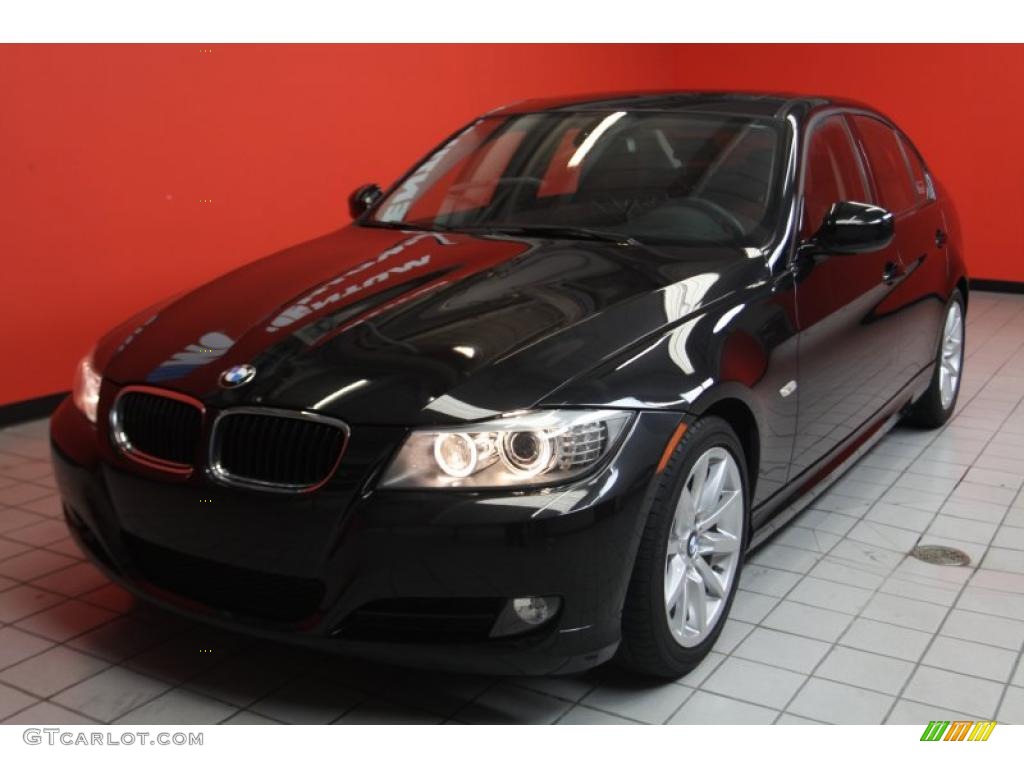 2010 3 Series 328i Sedan - Jet Black / Coral Red/Black Dakota Leather photo #2