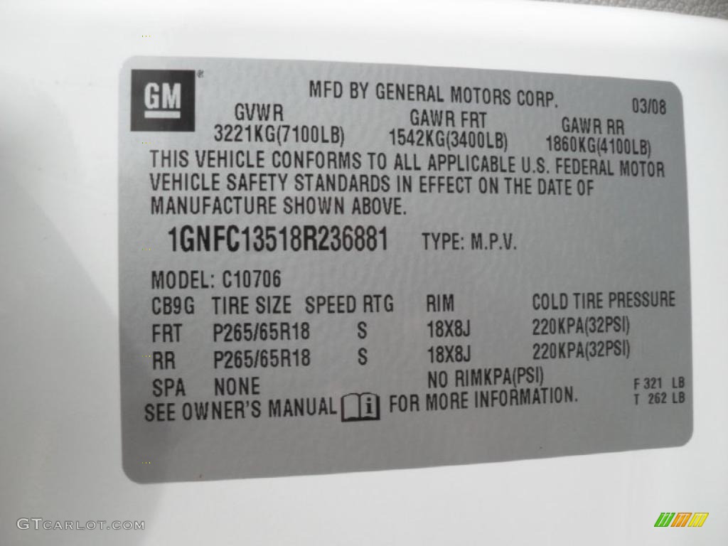 2008 Chevrolet Tahoe Hybrid Info Tag Photo #46396171