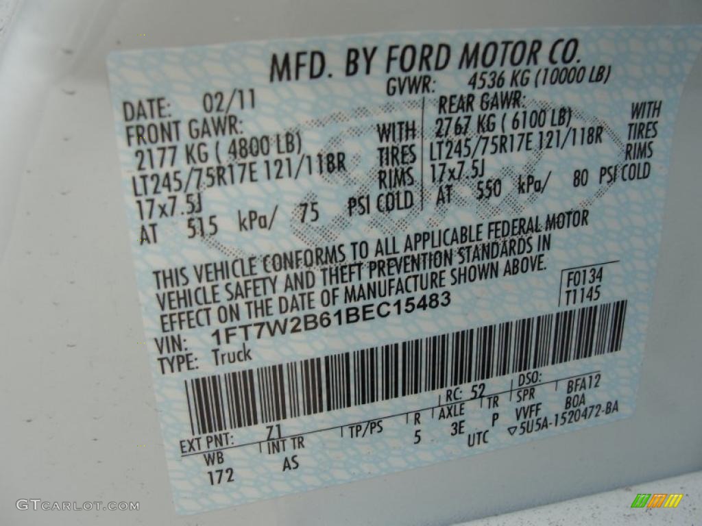 2011 Ford F250 Super Duty XL Crew Cab 4x4 Color Code Photos