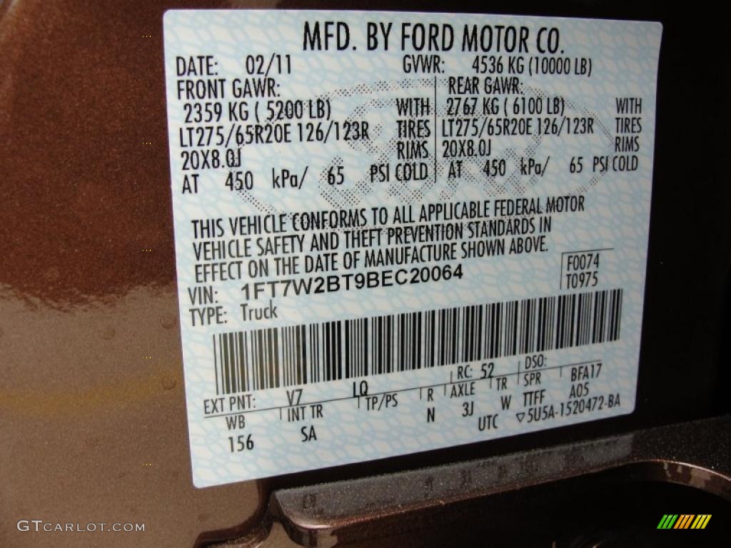 2011 F250 Super Duty Color Code V7 for Golden Bronze Metallic Photo #46402335