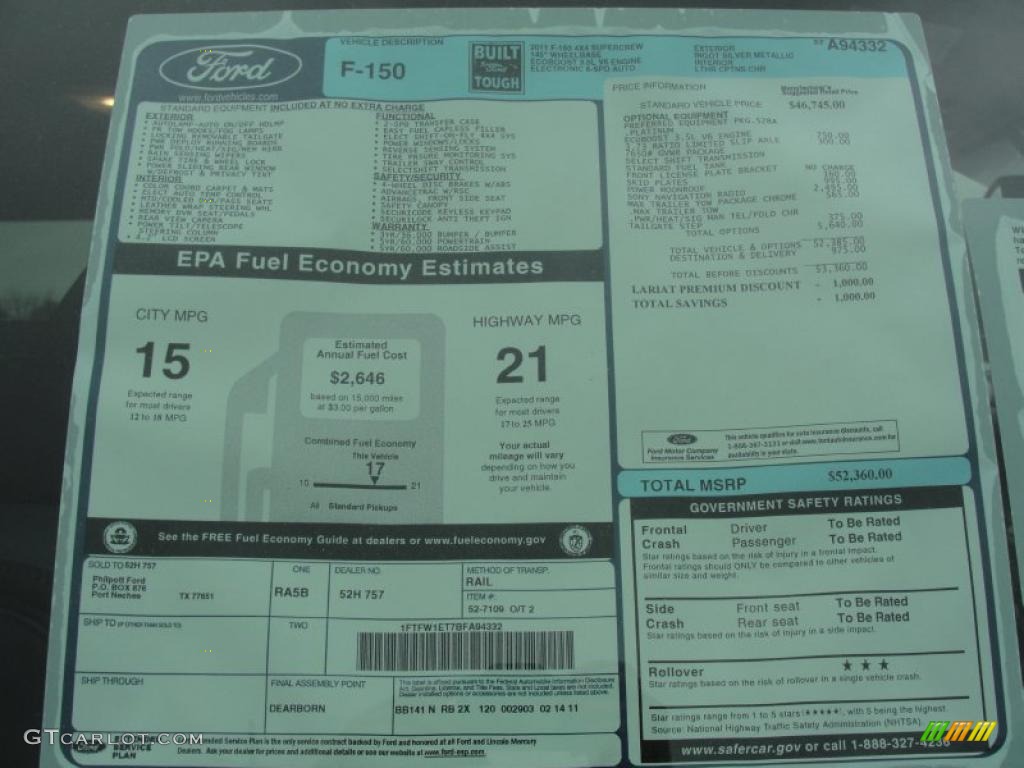 2011 Ford F150 Platinum SuperCrew 4x4 Window Sticker Photo #46404246