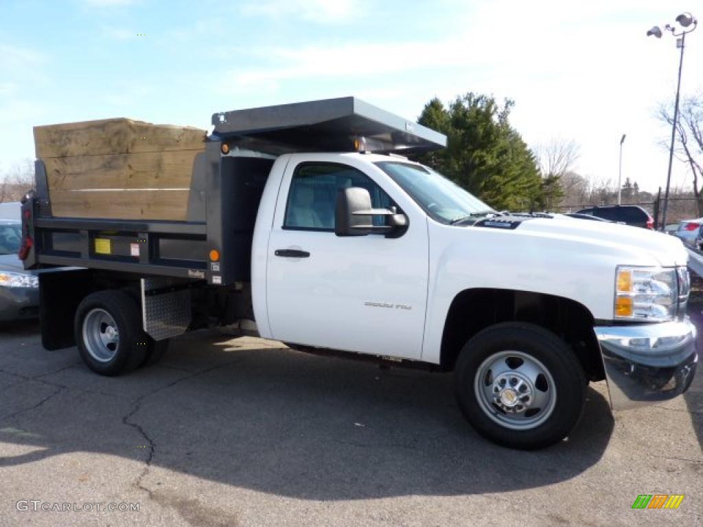 2010 Silverado 3500HD Work Truck Regular Cab 4x4 Chassis Dump Truck - Summit White / Dark Titanium photo #1