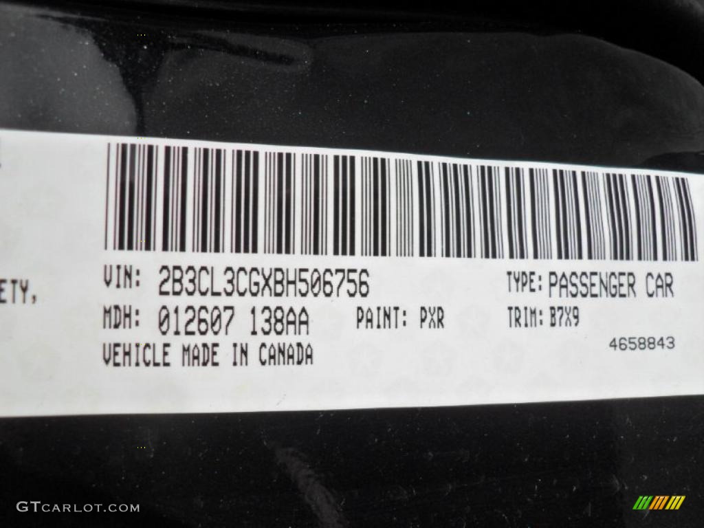 2011 Charger Color Code PXR for Brilliant Black Crystal Pearl Photo #46412397