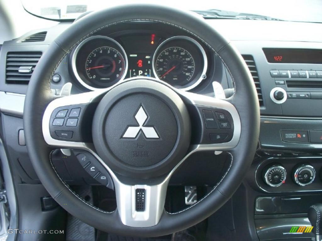 2011 Mitsubishi Lancer RALLIART AWD Black Steering Wheel Photo #46414647