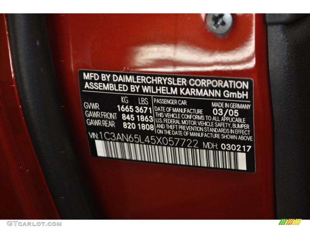 2005 Chrysler Crossfire Limited Roadster Info Tag Photo #46418040
