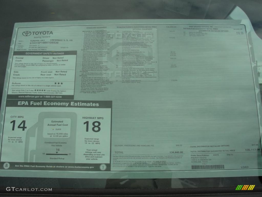 2011 Toyota Tundra SR5 CrewMax Window Sticker Photos