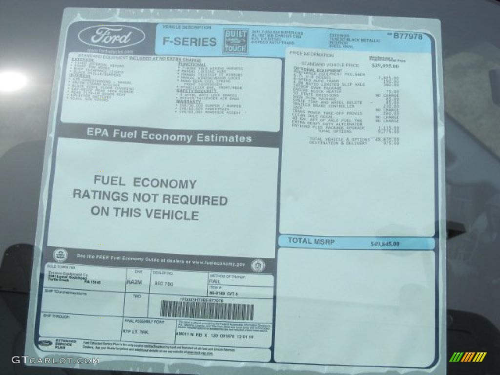 2011 Ford F550 Super Duty XL Super Cab 4x4 Dump Truck Window Sticker Photo #46422312