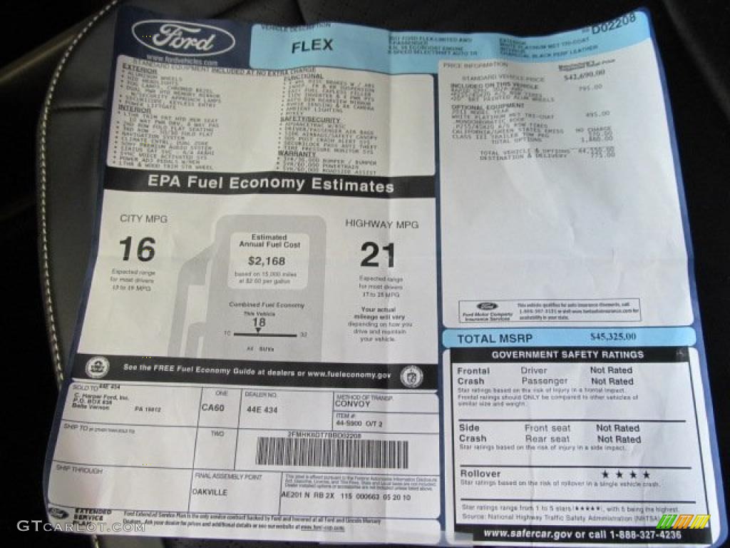 2011 Ford Flex Limited AWD EcoBoost Window Sticker Photo #46422522
