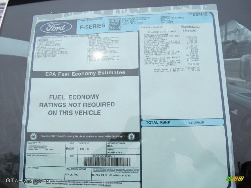 2011 Ford F550 Super Duty XL Regular Cab 4x4 Dump Truck Window Sticker Photo #46422939