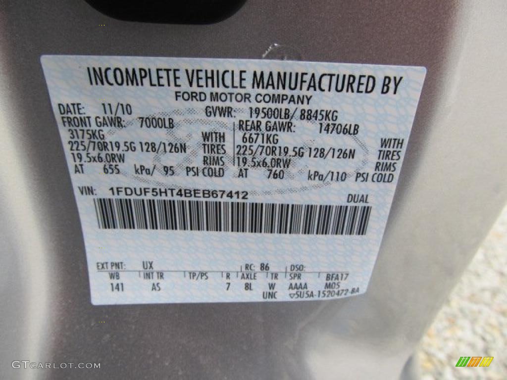 2011 F550 Super Duty Color Code UX for Ingot Silver Metallic Photo #46423128