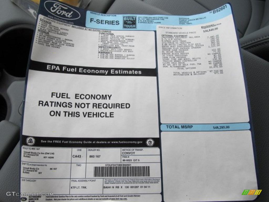 2011 Ford F550 Super Duty XL Regular Cab 4x4 Dump Truck Window Sticker Photo #46423485