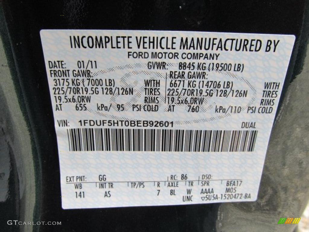 2011 F550 Super Duty Color Code GG for Forest Green Metallic Photo #46423500