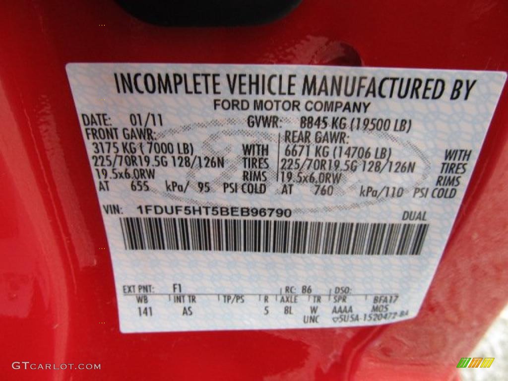 2011 F550 Super Duty Color Code F1 for Vermillion Red Photo #46423908