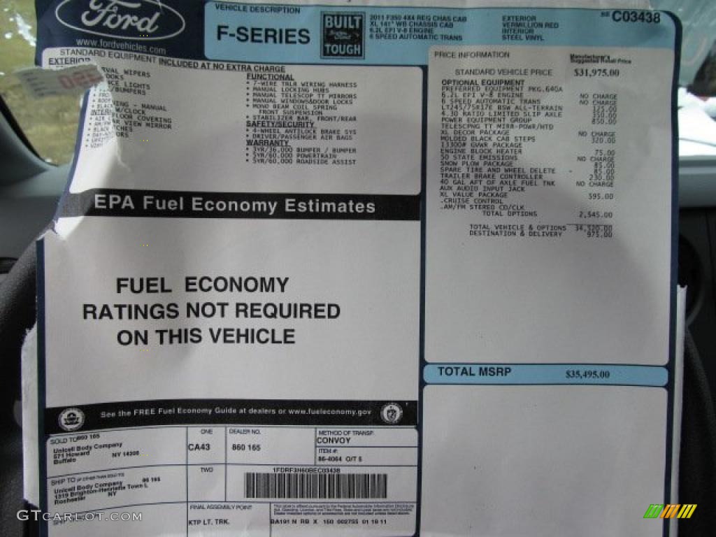 2011 Ford F350 Super Duty XL Regular Cab 4x4 Chassis Dump Truck Window Sticker Photo #46424214