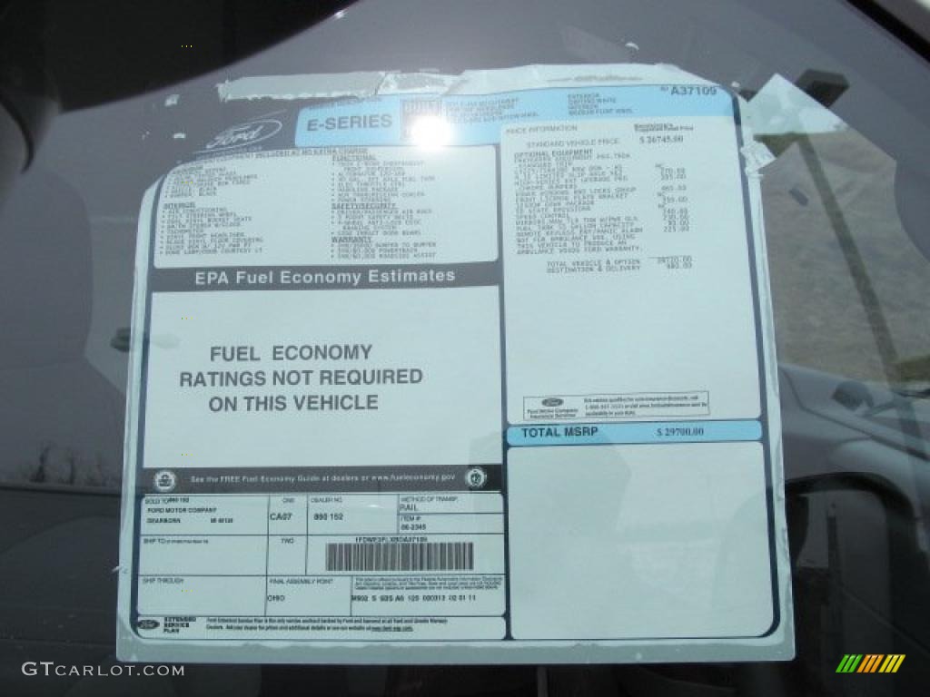 2011 Ford E Series Cutaway E350 Commercial Utility Truck Window Sticker Photo #46424628