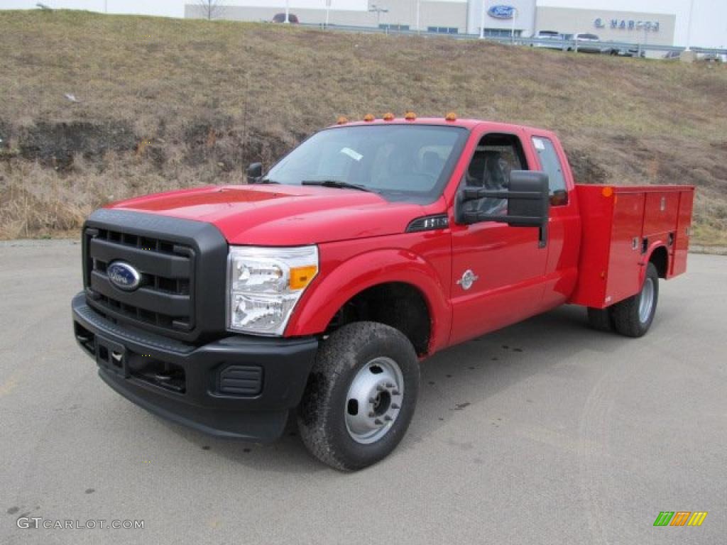 Vermillion Red 2011 Ford F350 Super Duty XL SuperCab 4x4 Chassis Commercial Exterior Photo #46424802