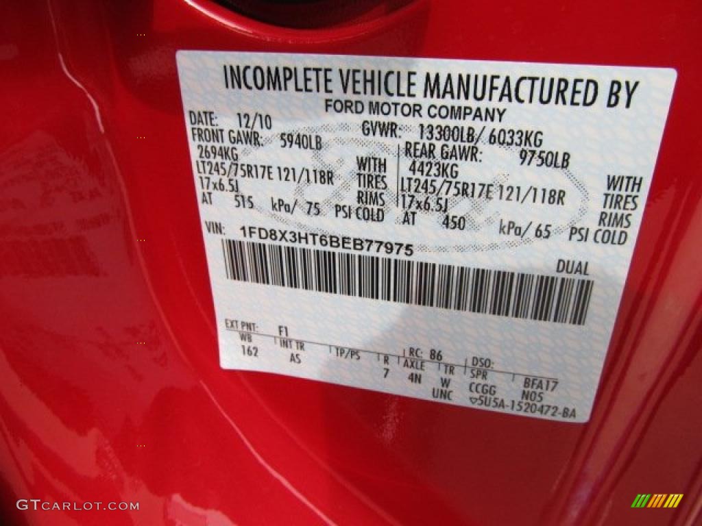 2011 F350 Super Duty Color Code F1 for Vermillion Red Photo #46425024