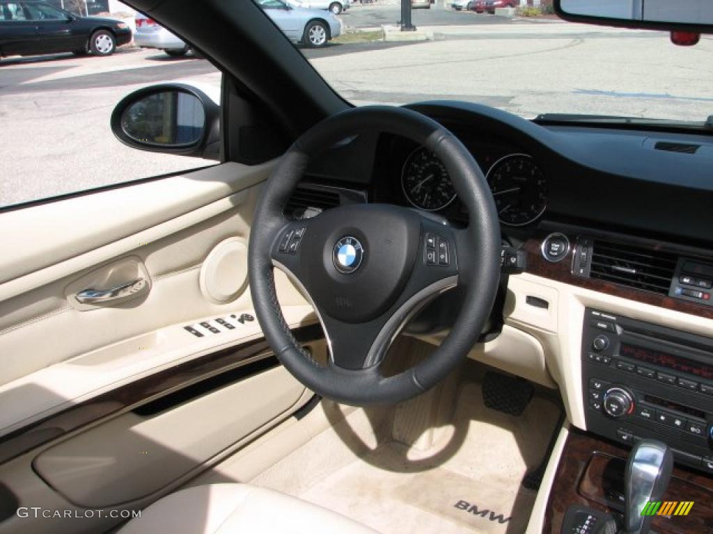 2009 BMW 3 Series 328i Convertible Cream Beige Dakota Leather Steering Wheel Photo #46425156