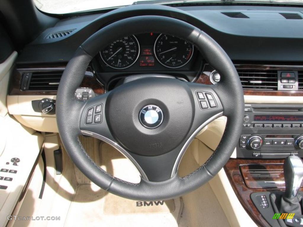 2009 BMW 3 Series 328i Convertible Cream Beige Dakota Leather Steering Wheel Photo #46425192