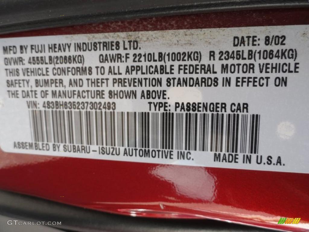 2002 Subaru Forester 2.5 L Info Tag Photo #46430301