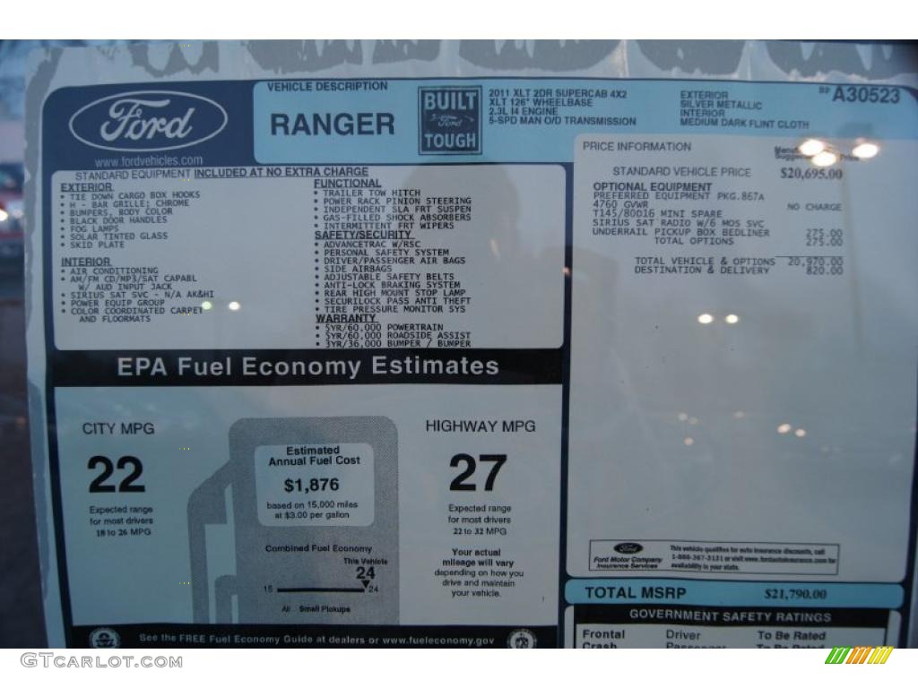 2011 Ford Ranger XLT SuperCab Window Sticker Photo #46430643