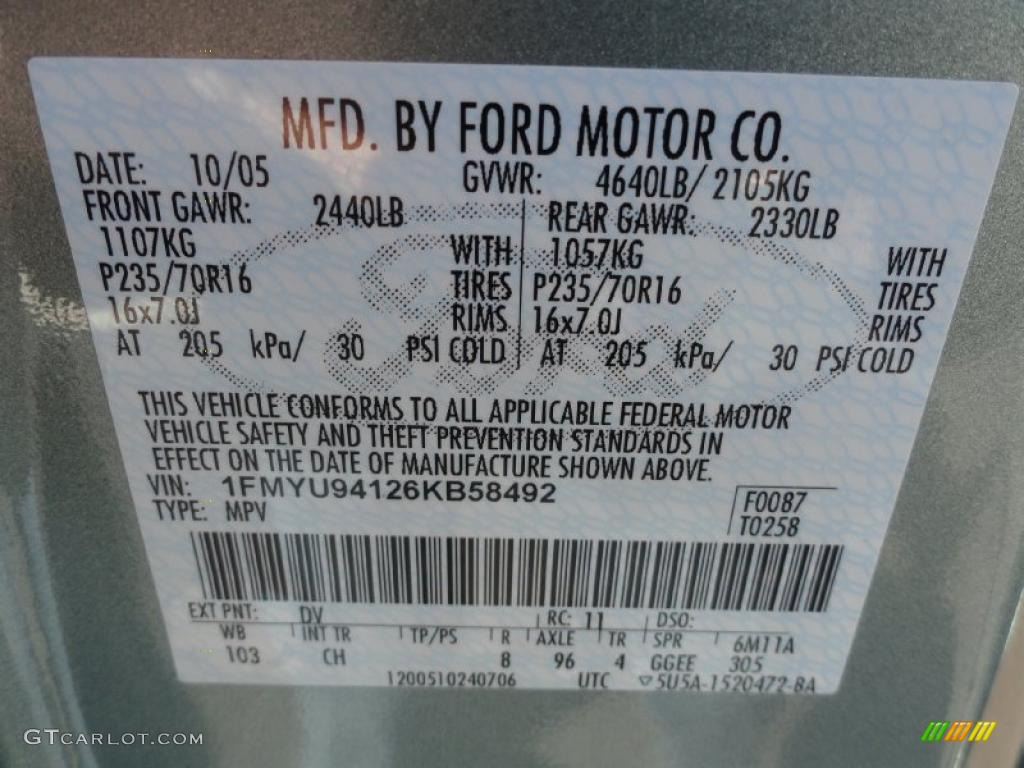 2006 Escape Color Code DV for Titanium Green Metallic Photo #46431828