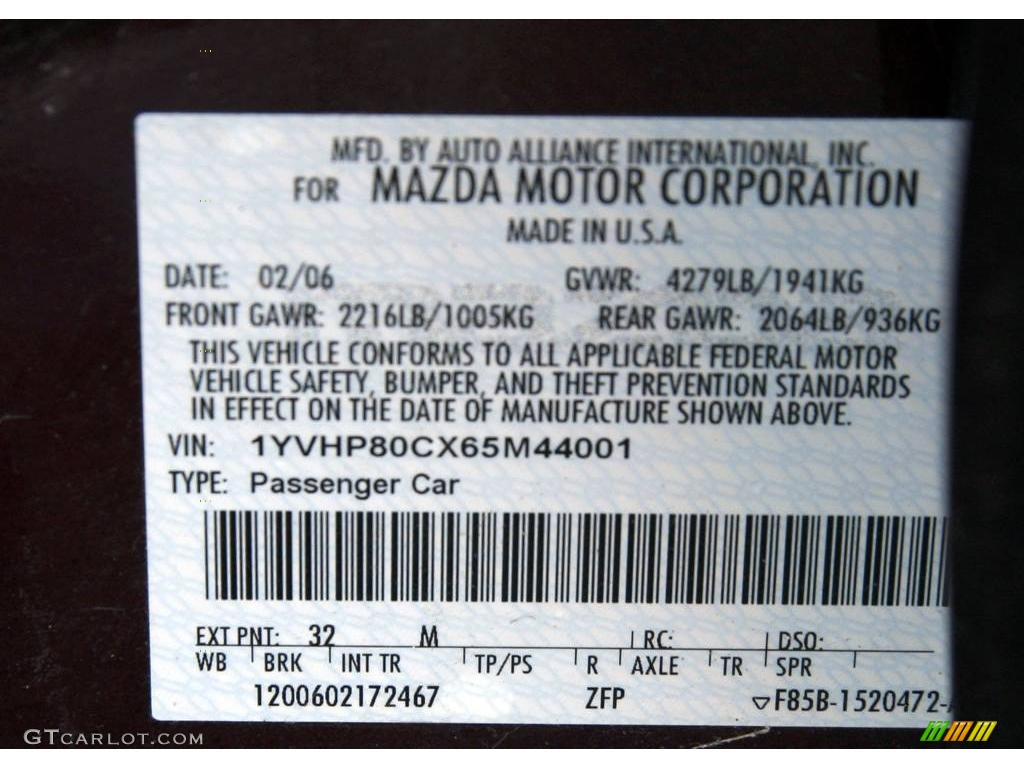 2006 MAZDA6 i Sport Sedan - Dark Cherry Metallic / Black photo #19