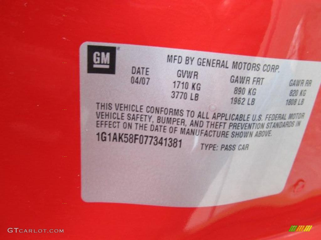2007 Chevrolet Cobalt LS Sedan Info Tag Photo #46432761