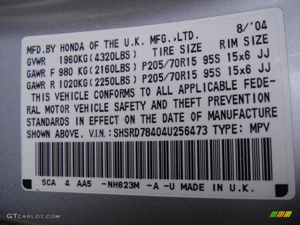 2004 CR-V Color Code NH623M for Satin Silver Metallic Photo #46435026
