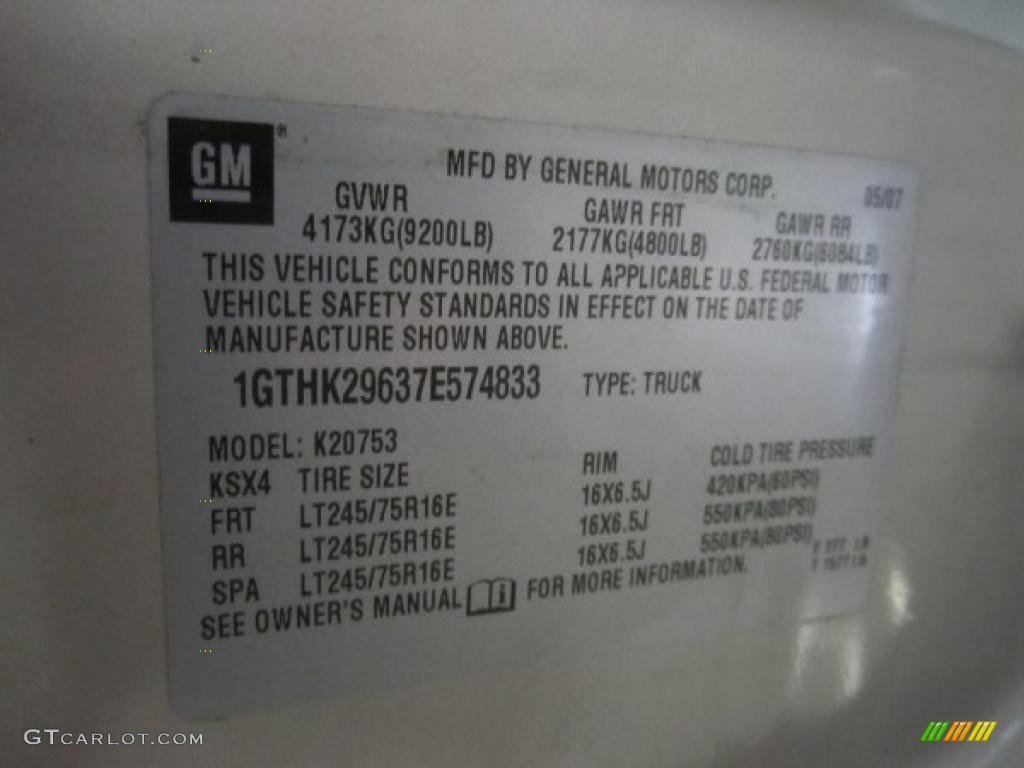 2007 GMC Sierra 2500HD Extended Cab 4x4 Info Tag Photos