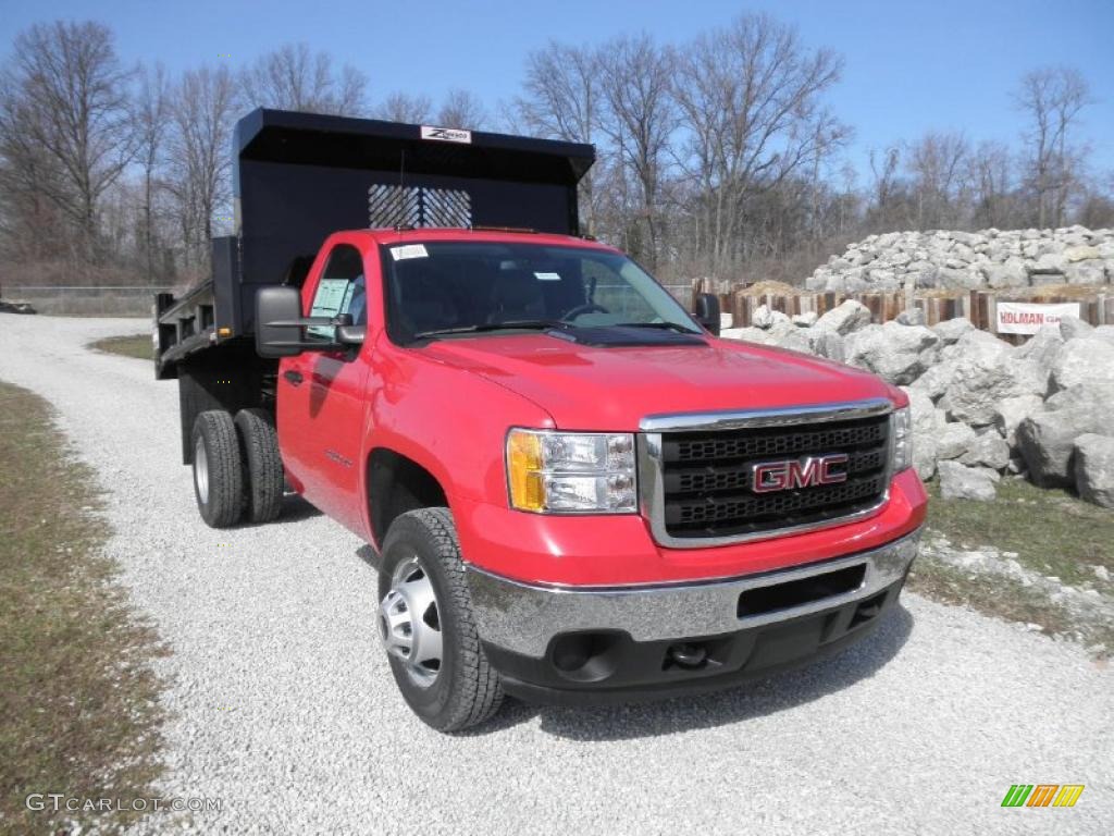 Fire Red 2011 GMC Sierra 3500HD Work Truck Regular Cab Chassis Dump Truck Exterior Photo #46442037