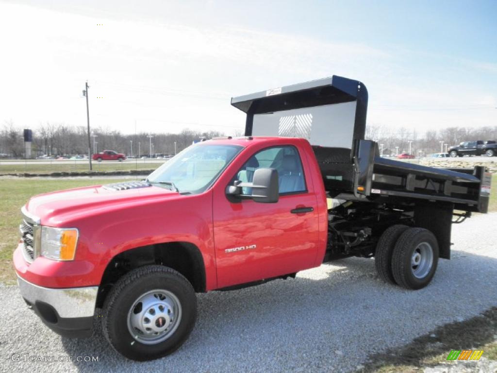 Fire Red 2011 GMC Sierra 3500HD Work Truck Regular Cab Chassis Dump Truck Exterior Photo #46442058