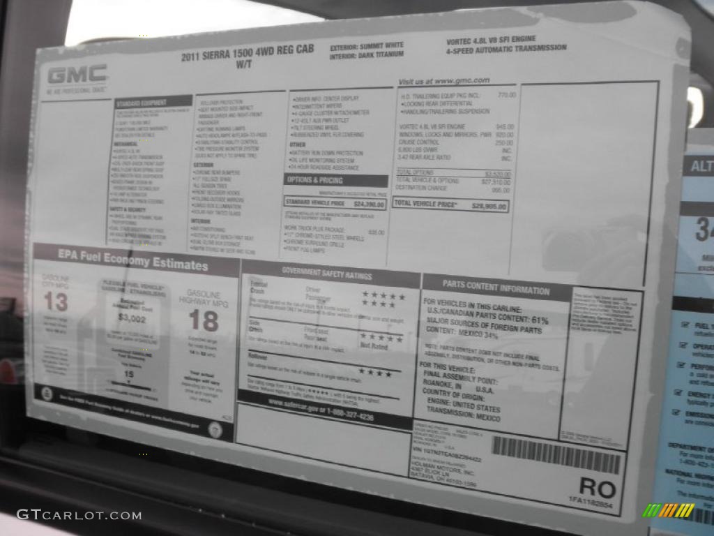 2011 GMC Sierra 1500 Regular Cab 4x4 Window Sticker Photo #46443393