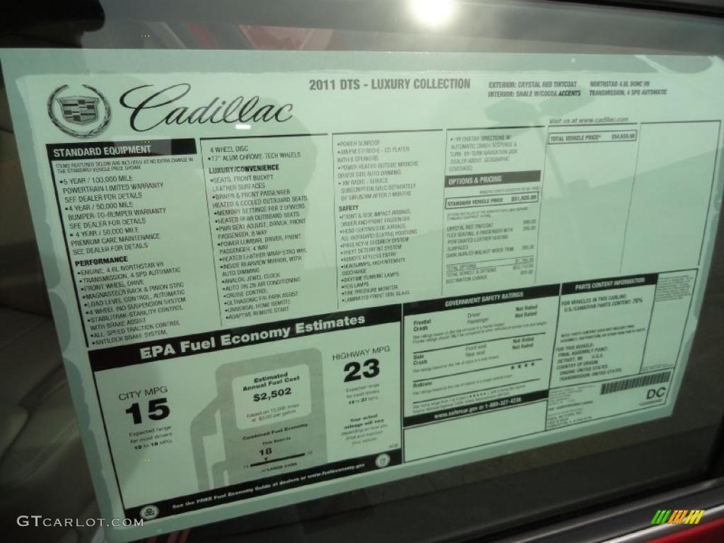 2011 Cadillac DTS Luxury Window Sticker Photo #46468023