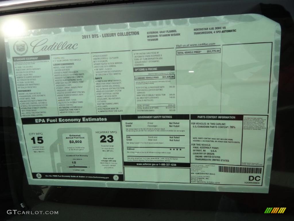 2011 Cadillac DTS Luxury Window Sticker Photo #46469097