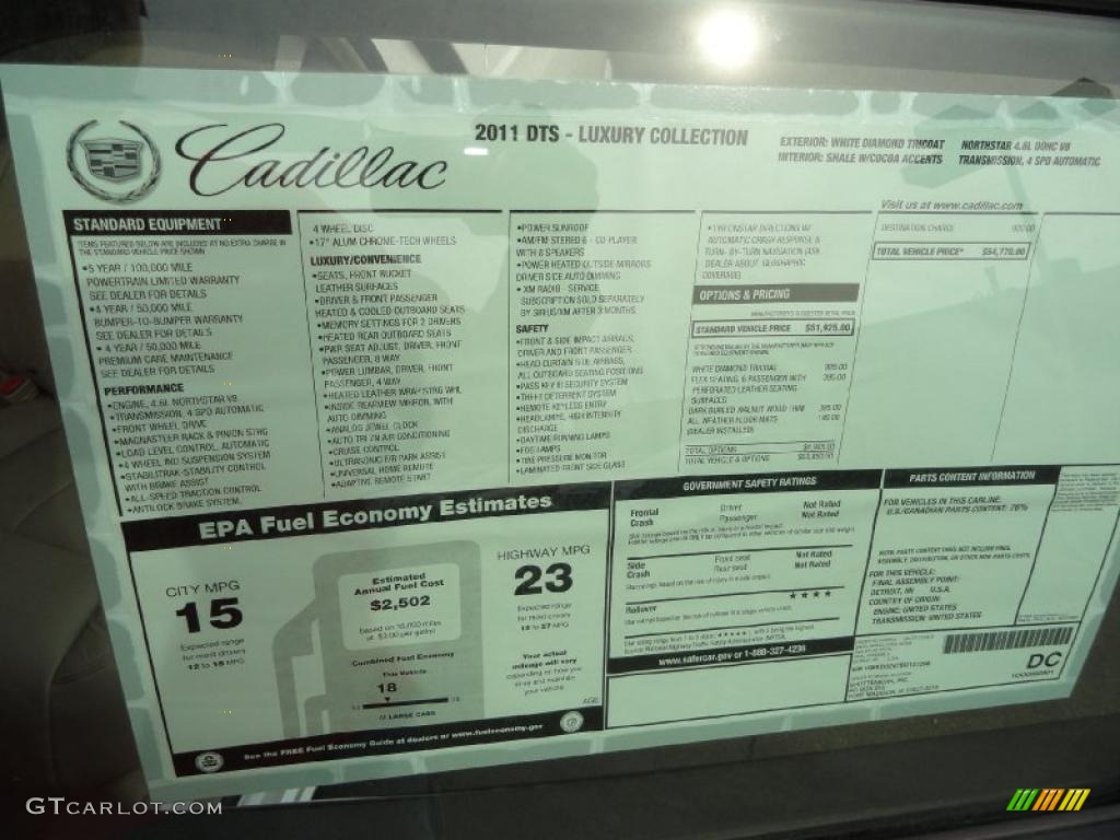 2011 Cadillac DTS Luxury Window Sticker Photos