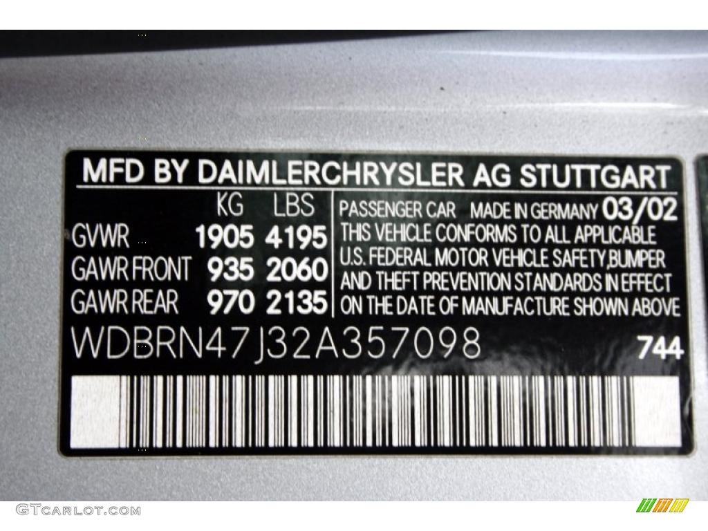 2002 C Color Code 744 for Brilliant Silver Metallic Photo #46470537