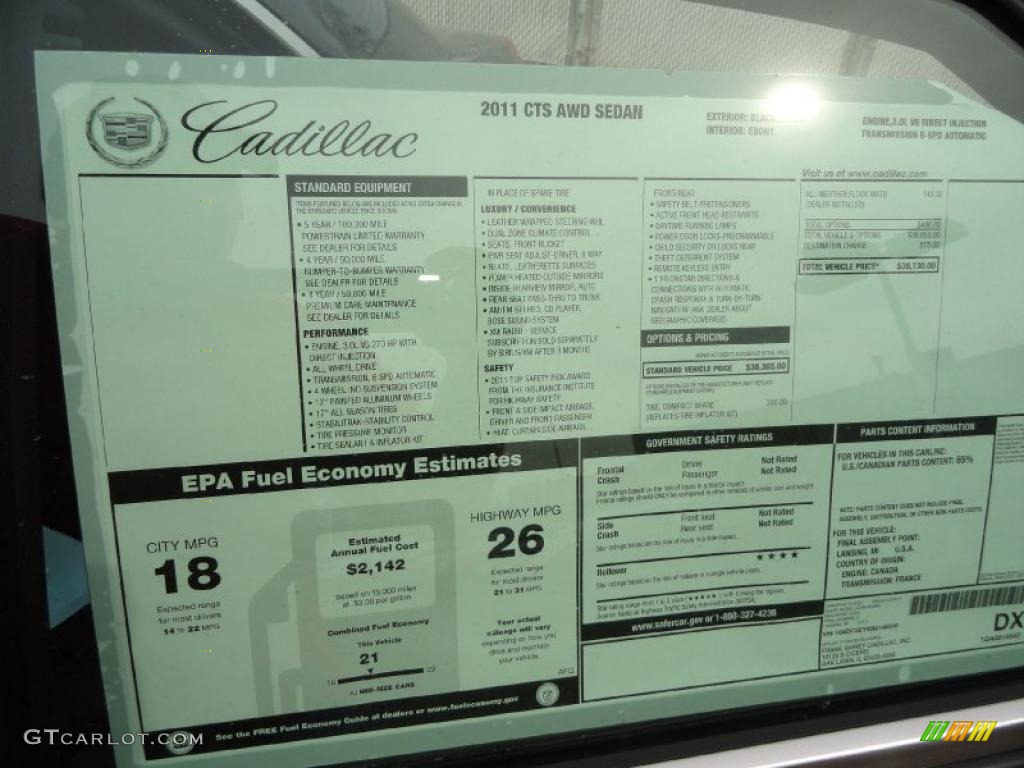 2011 Cadillac CTS 4 3.0 AWD Sedan Window Sticker Photo #46471212