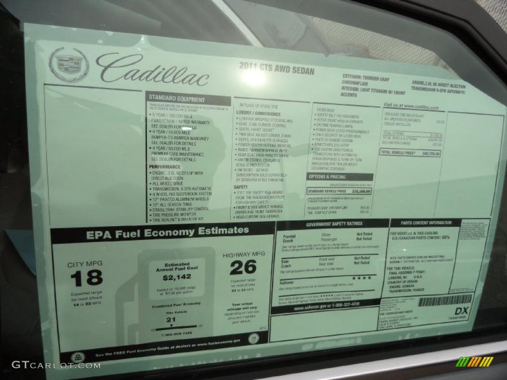 2011 Cadillac CTS 4 3.0 AWD Sedan Window Sticker Photo #46471887