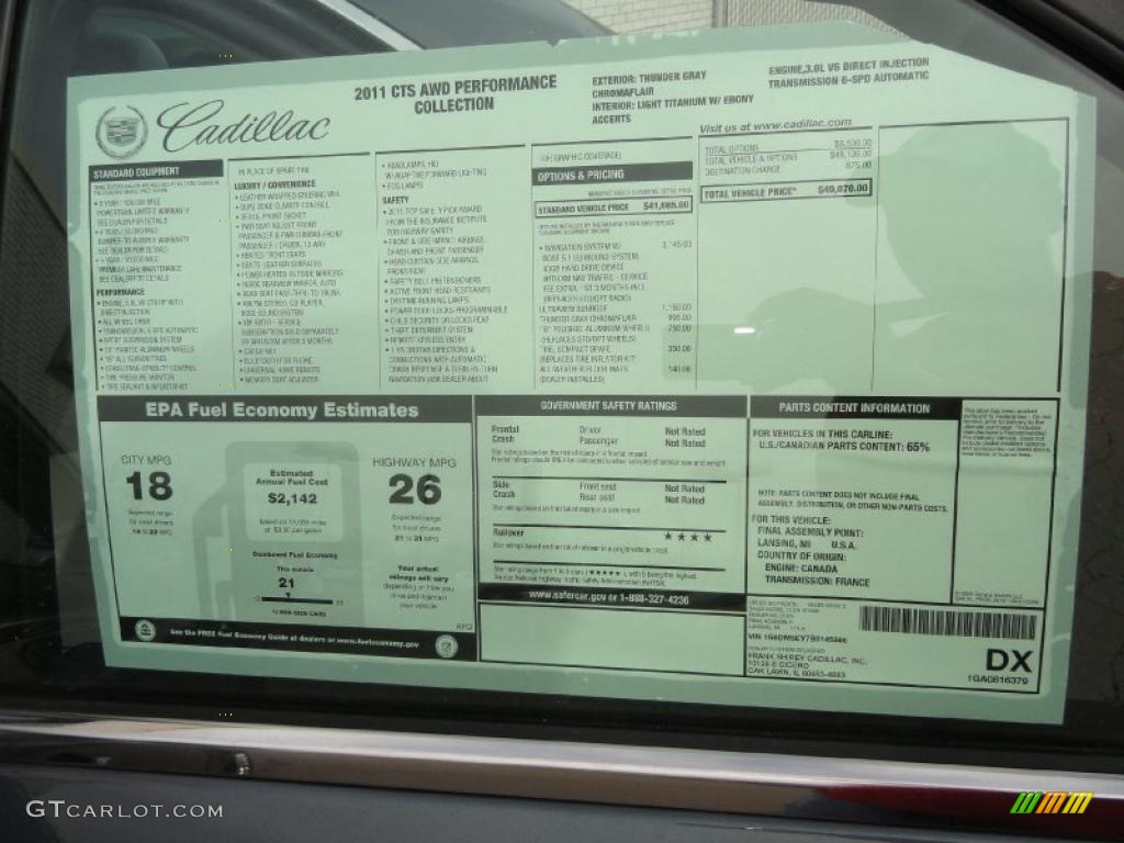 2011 Cadillac CTS 4 3.0 AWD Sedan Window Sticker Photo #46472175
