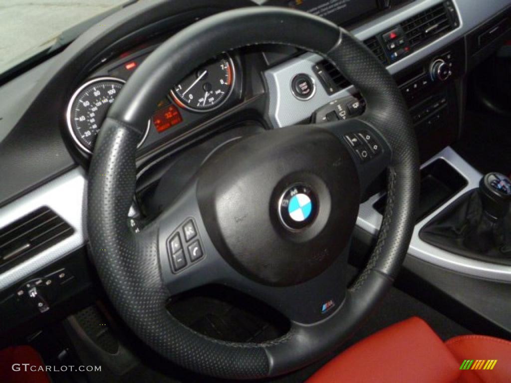 2010 BMW 3 Series 335i Coupe Coral Red/Black Dakota Leather Steering Wheel Photo #46474902