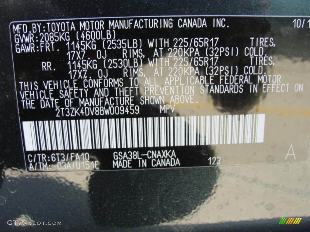 2011 Toyota RAV4 V6 Info Tag Photos