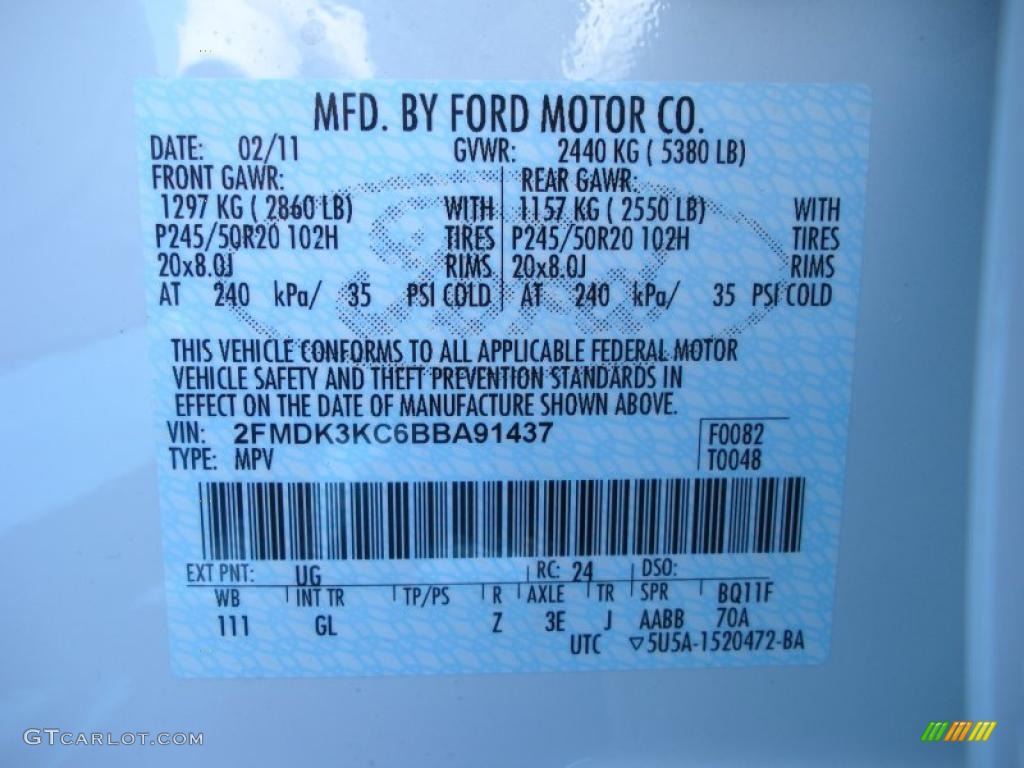 2011 Edge Color Code UG for White Platinum Tri-Coat Photo #46476492